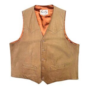 Scully Size 46 Brown Leather Western Vest Button-Front *Wear